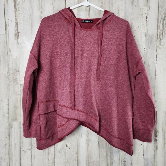 Shein Dropped Shoulder Drawstring Hoodie Maroon Red Size Small - Picture 1 of 9